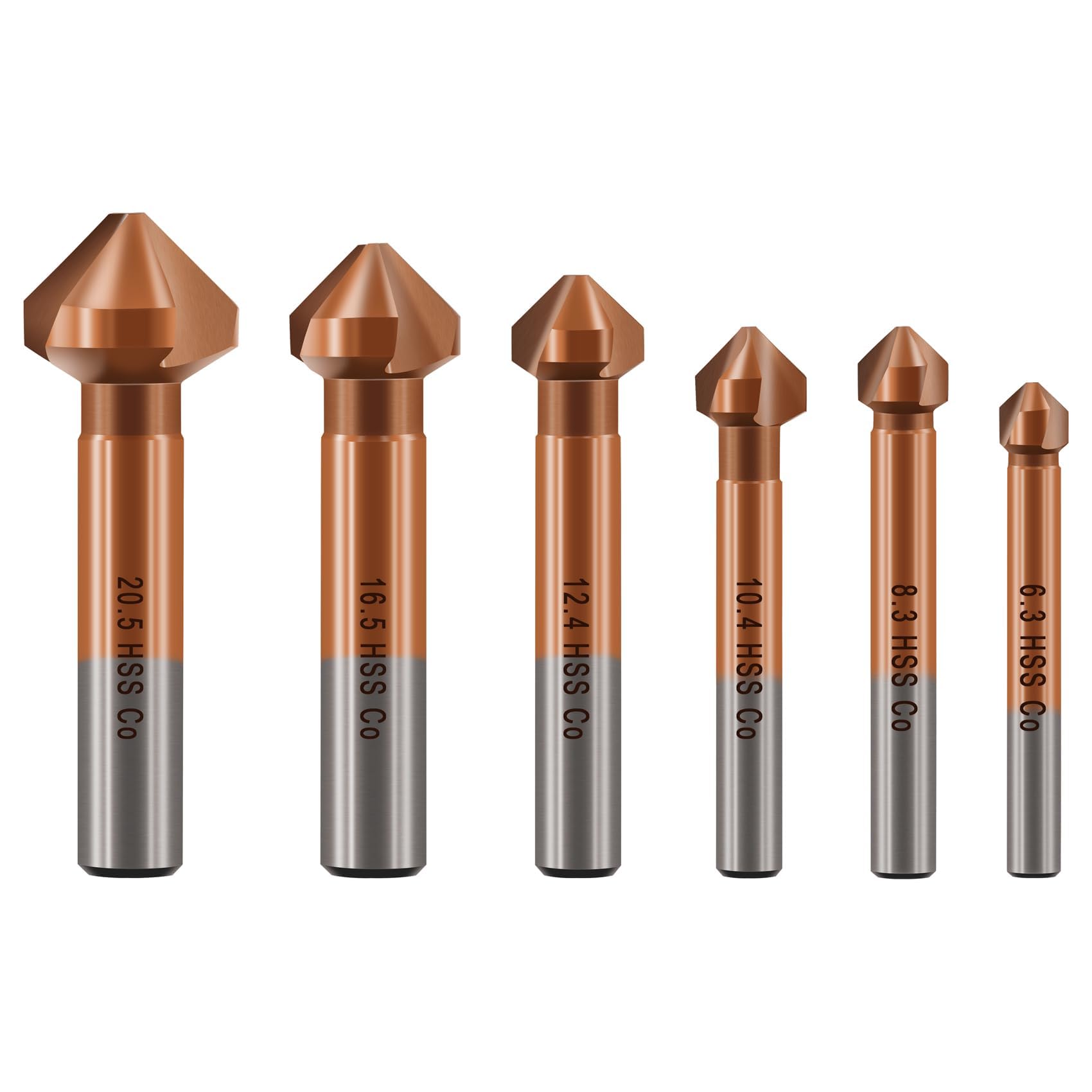 Fraise à Chanfreiner - M35 HSS Fraise à Noyer avec Revêtement en Cobalt pour Acier inoxydable Fer Aluminium Cuivre, 6 pièces 6,3 mm-20,5 mm Foret à Fraiser à tige Ronde