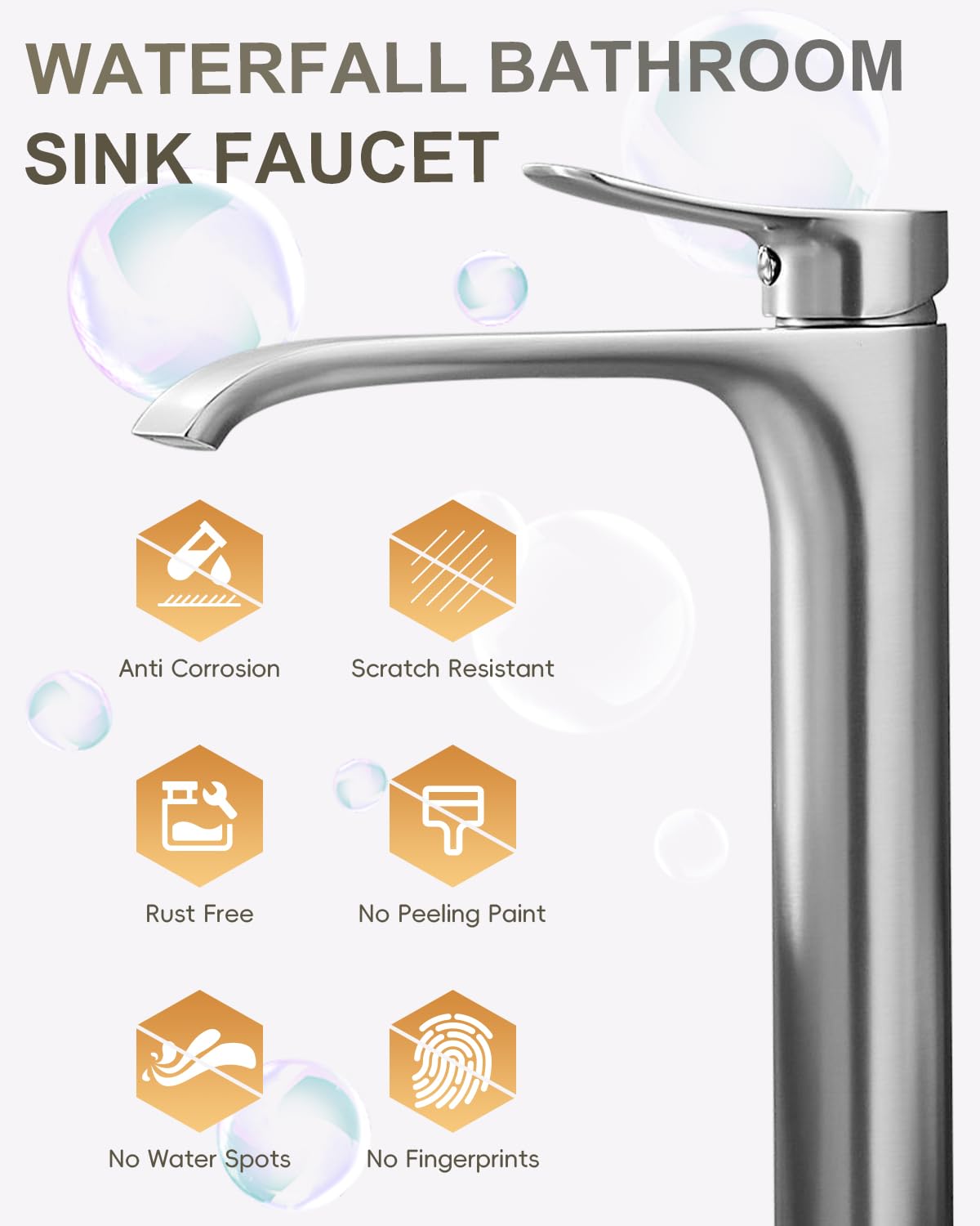 Grifo de níquel cepillado para lavabo de baño, cascada, monomando, grifo de baño, grifo de baño, agua fría y caliente disponible