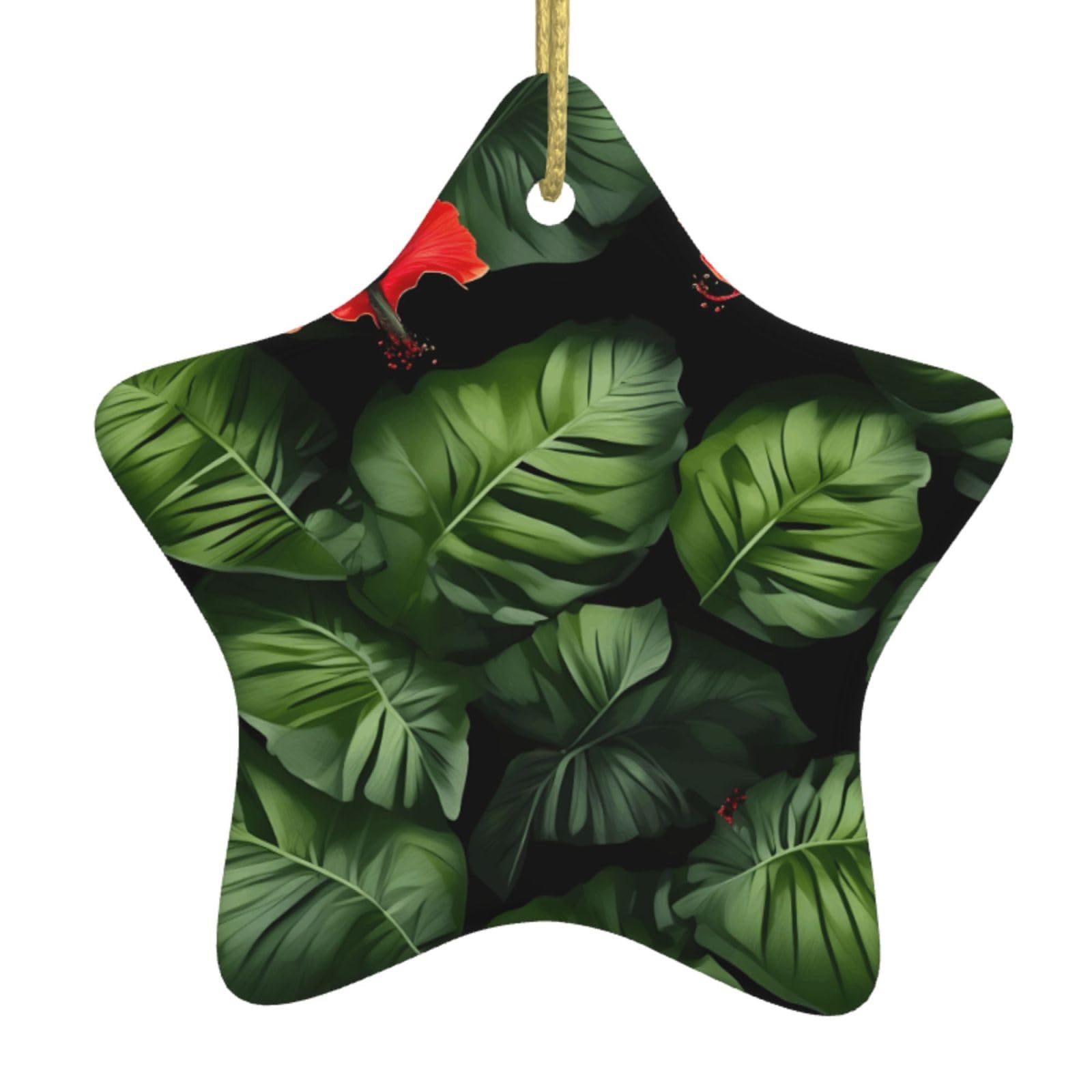 Nbtghga White Tropical Flowers And Foliage Print Christmas Ornaments, Ceramic Hanging Ornament, Round Shape Decorations