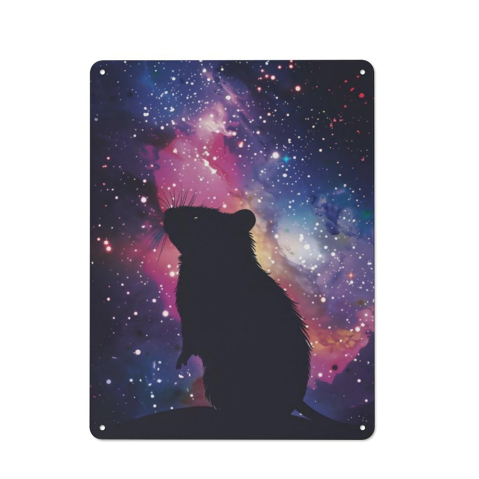 Junmoney Rat Silhouette Galaxy Rustic Metal Sign 40X30cm Featuring For Hallway Wall, For Collectors Decorating Hallways And Entrance Areas