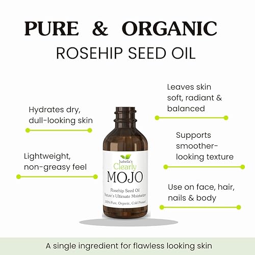 Miniatura 3 de Isabella's Clearly MOJO Aceite orgánico de semilla de rosa mosqueta, aceite 100% puro prensado en frío sin hexano para cabello, cara, uñas y