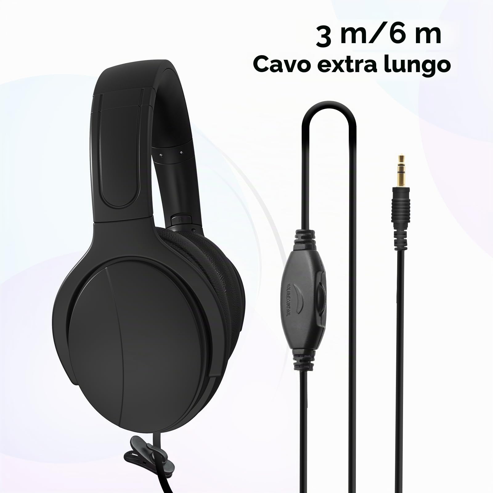 Cuffie TV a cavo lungo per anziani con controllo del volume | Design over-ear cablato con imbottitura morbida e archetto regolabile; include una spina AUX da 3,5 mm e nessun microfono