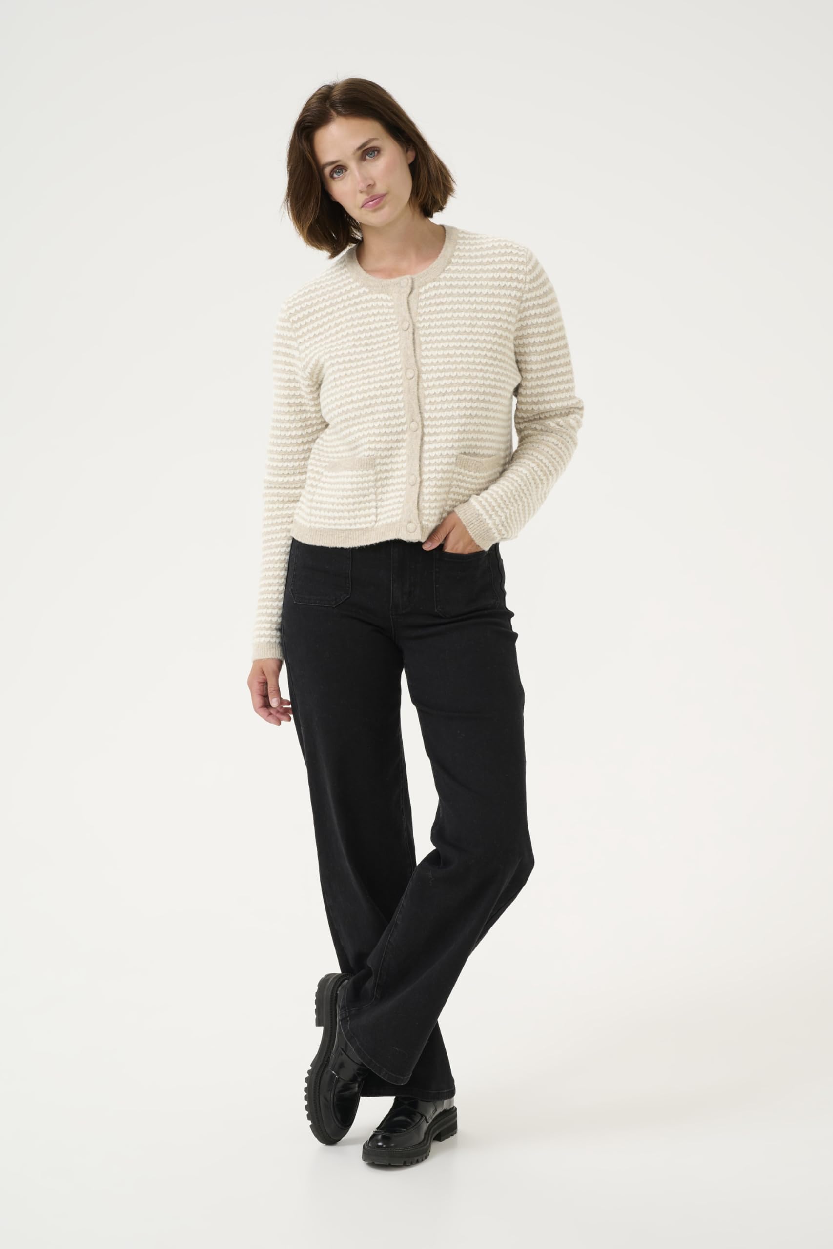 KAFFE Pulower Kobiety Kaffe Women's Pullover Crew Neck Relaxed Fit Long Sleeves Textured Knit