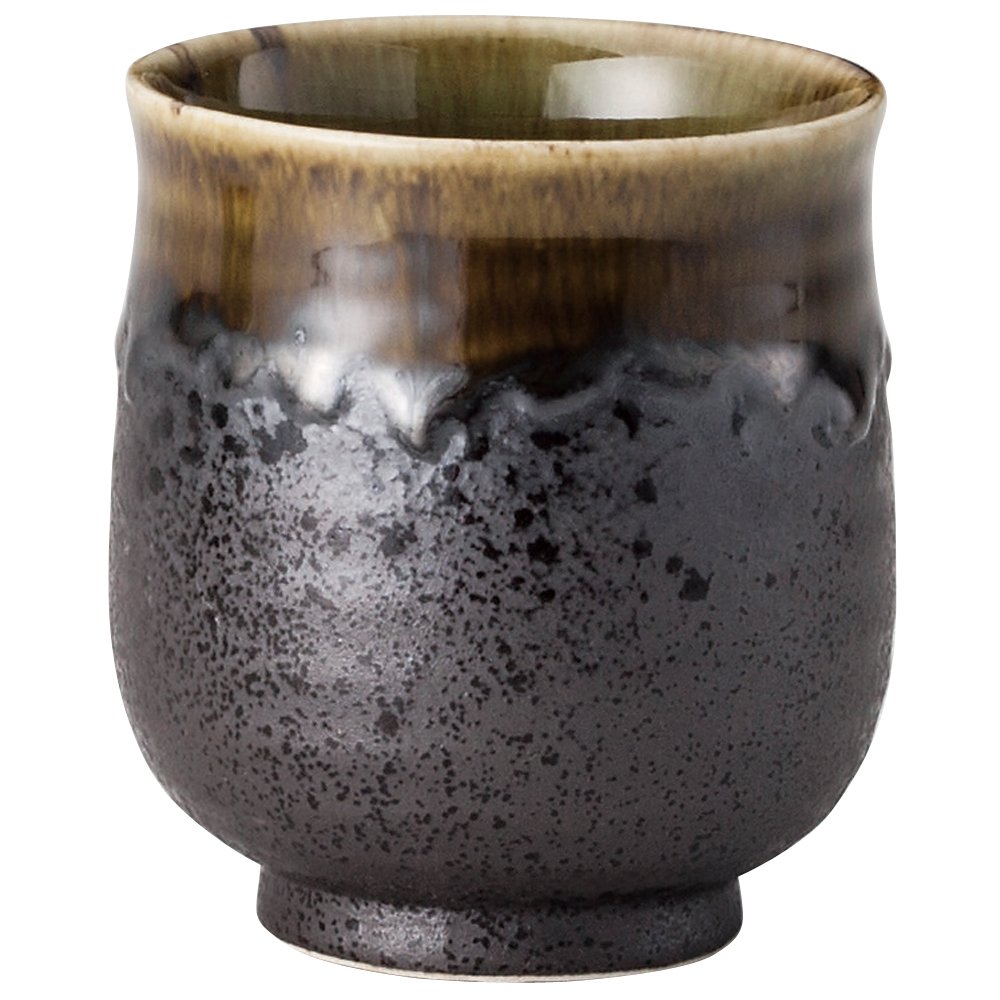 山下工芸 湯呑み 磁器 φ7.5×8.5cm(230cc) いぶし黒織部湯呑 : Home & Kitchen