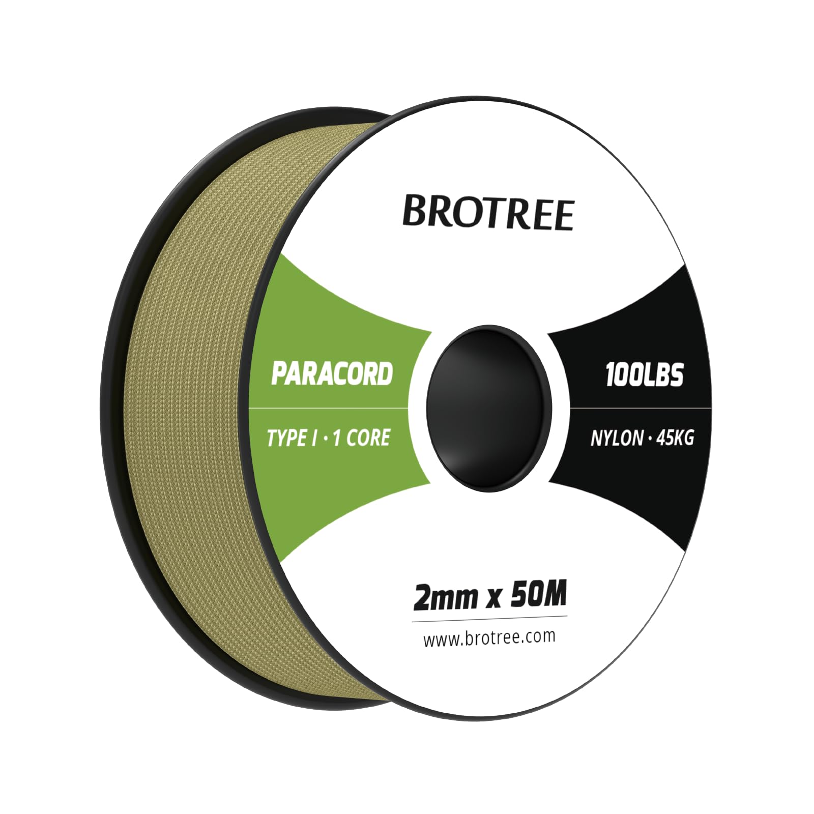 Brotree Paracord 2mm 50M 100% Nylon Rope 1 Strand Parachute Cord for Outdoor, Craft, DIY - 45kg Breaking Load (Holy Guacamole)