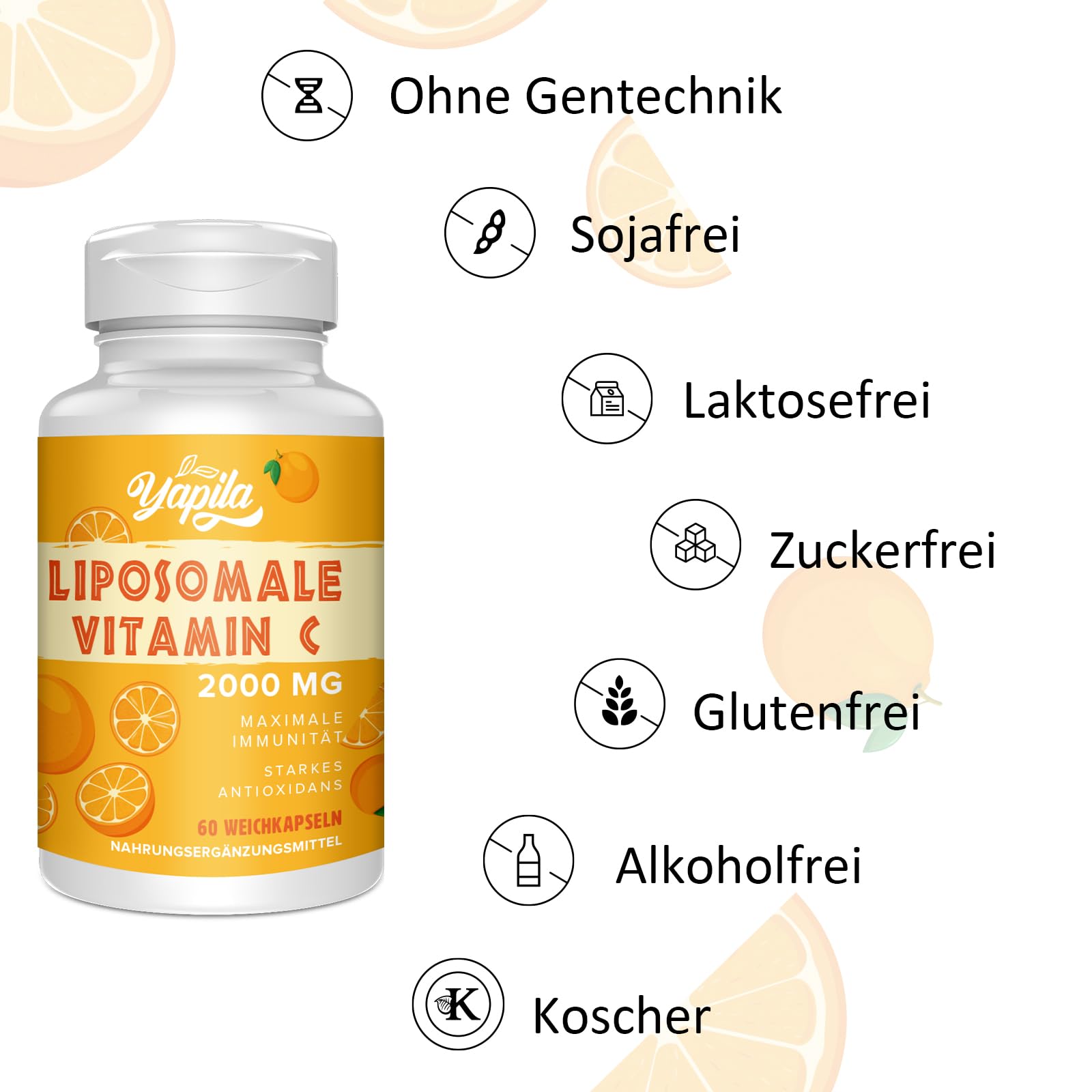 Liposomale Vitamin C Kapseln 2000mg, Maximale Absorption, Hochdosiertes Vit C, Ascorbinsäure, Antioxidantien-Ergänzung, Non-GMO, Soja-frei
