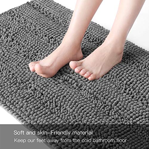 CIICOOL Thick Chenille Bathroom Rugs Non Slip Bath Rugs Super Absorbent Bathroom Mat Machine Washable Bath Mats for Bathroom,Tub, Shower, 17 x 24 Inches, Grey