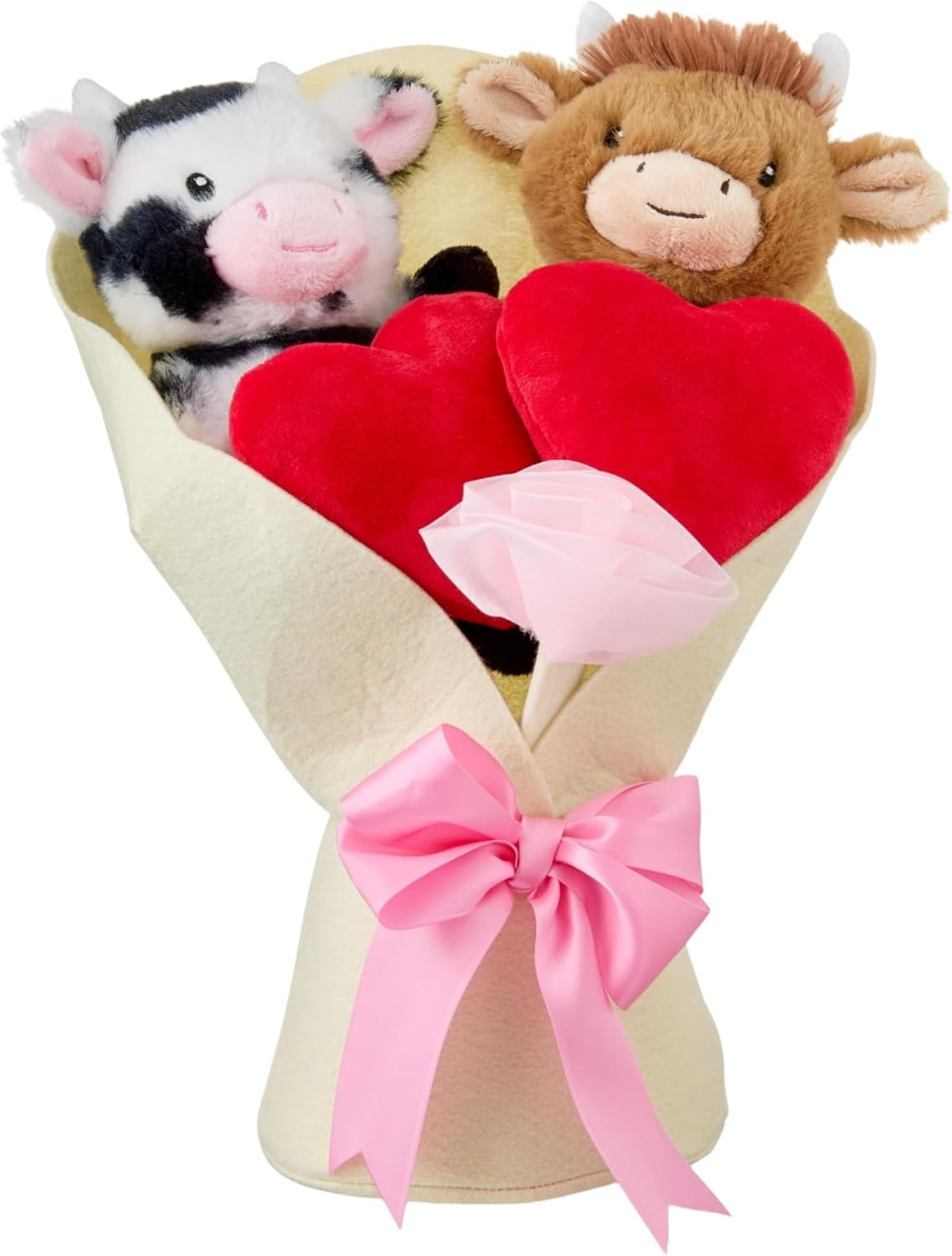 Highland Cow Valentines Day Plush Gift, Hearts and Pink Bow, 10x13 Inches