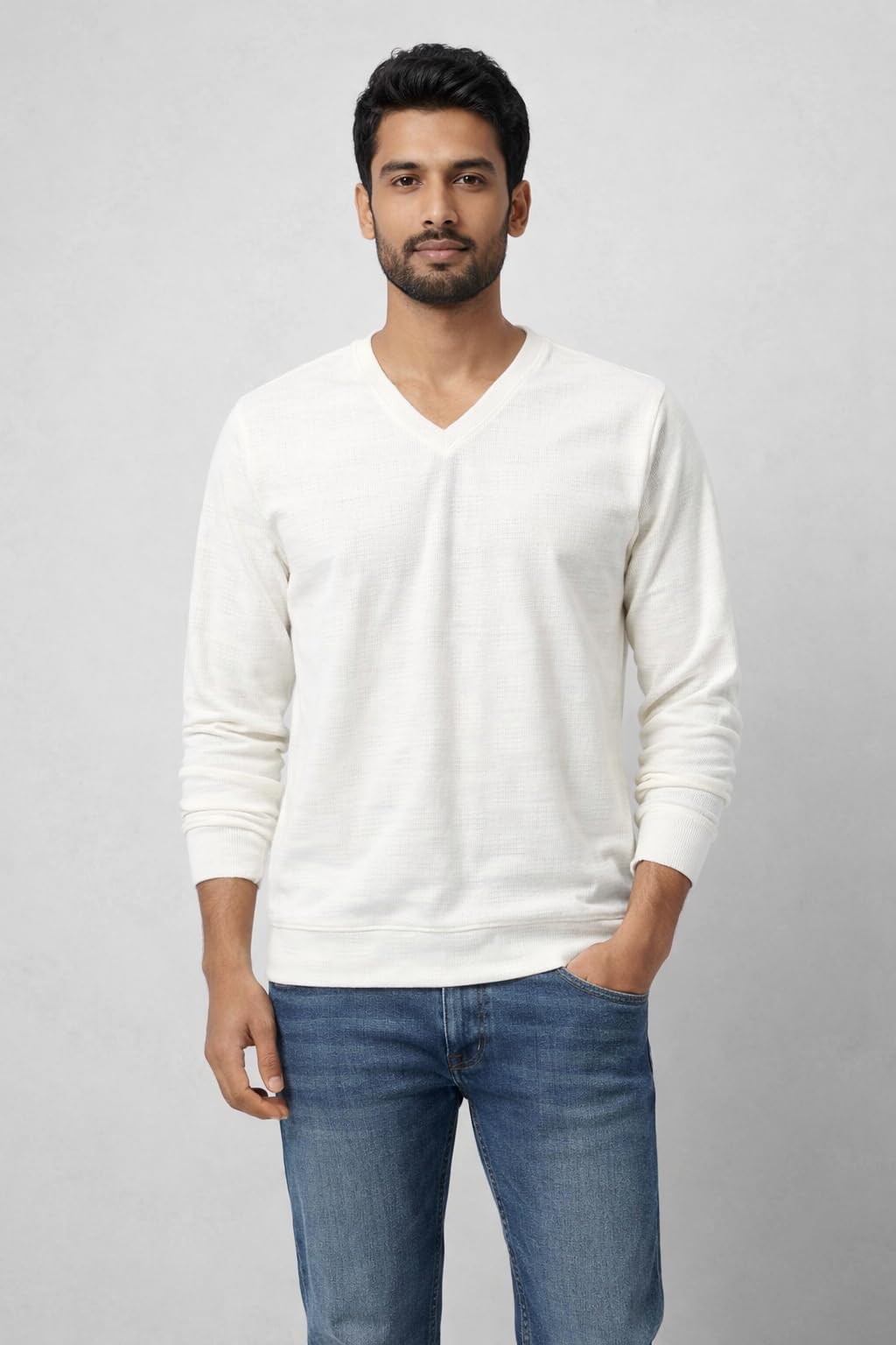 camey Men's V-Neck Full Sleeve Sweatshirt, Beige, Textured Fabric, Casual Wear-picture-30