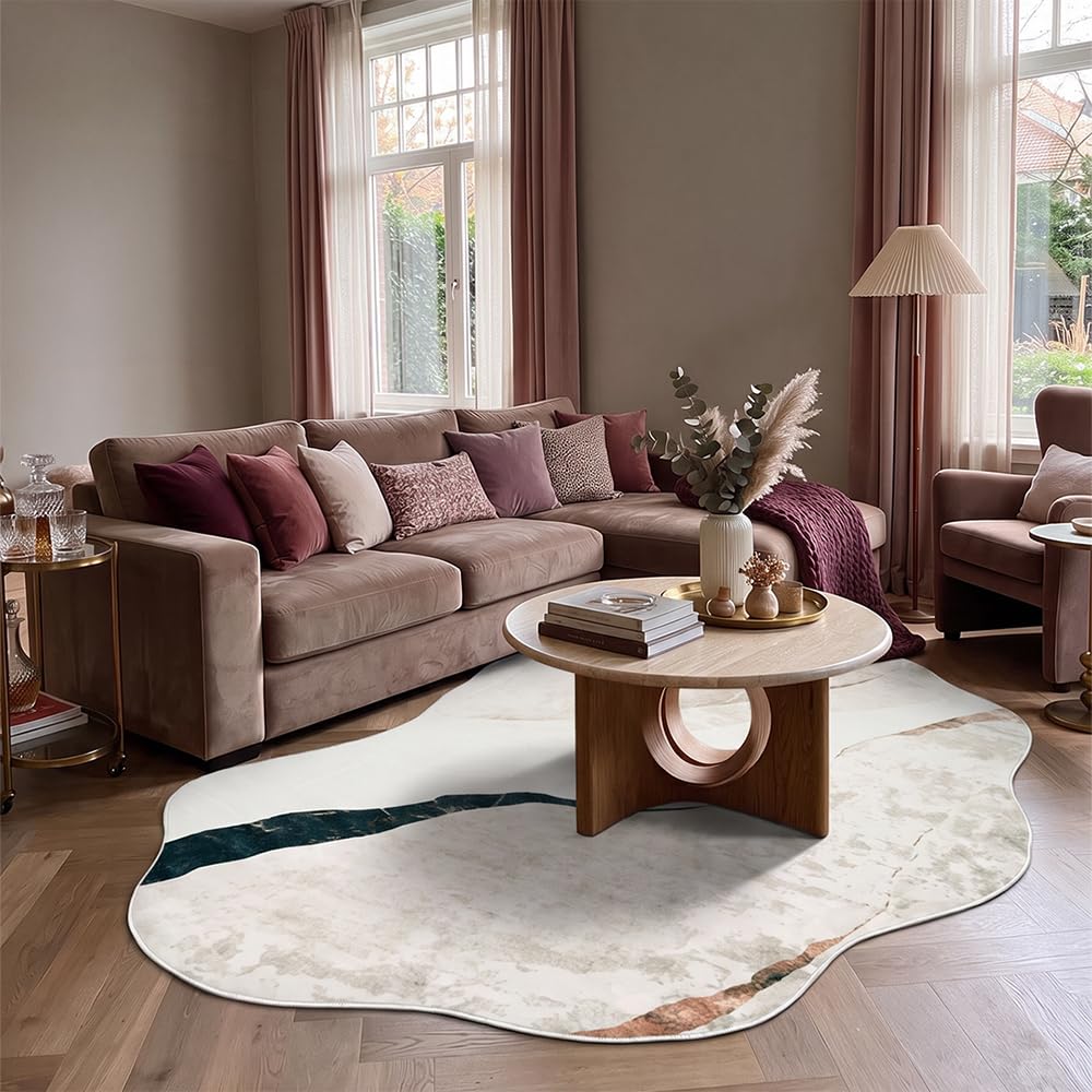 Mazovia Teppich Wohnzimmer 120x160cm Beige Weiß Abstrakt rutschfest Elegant