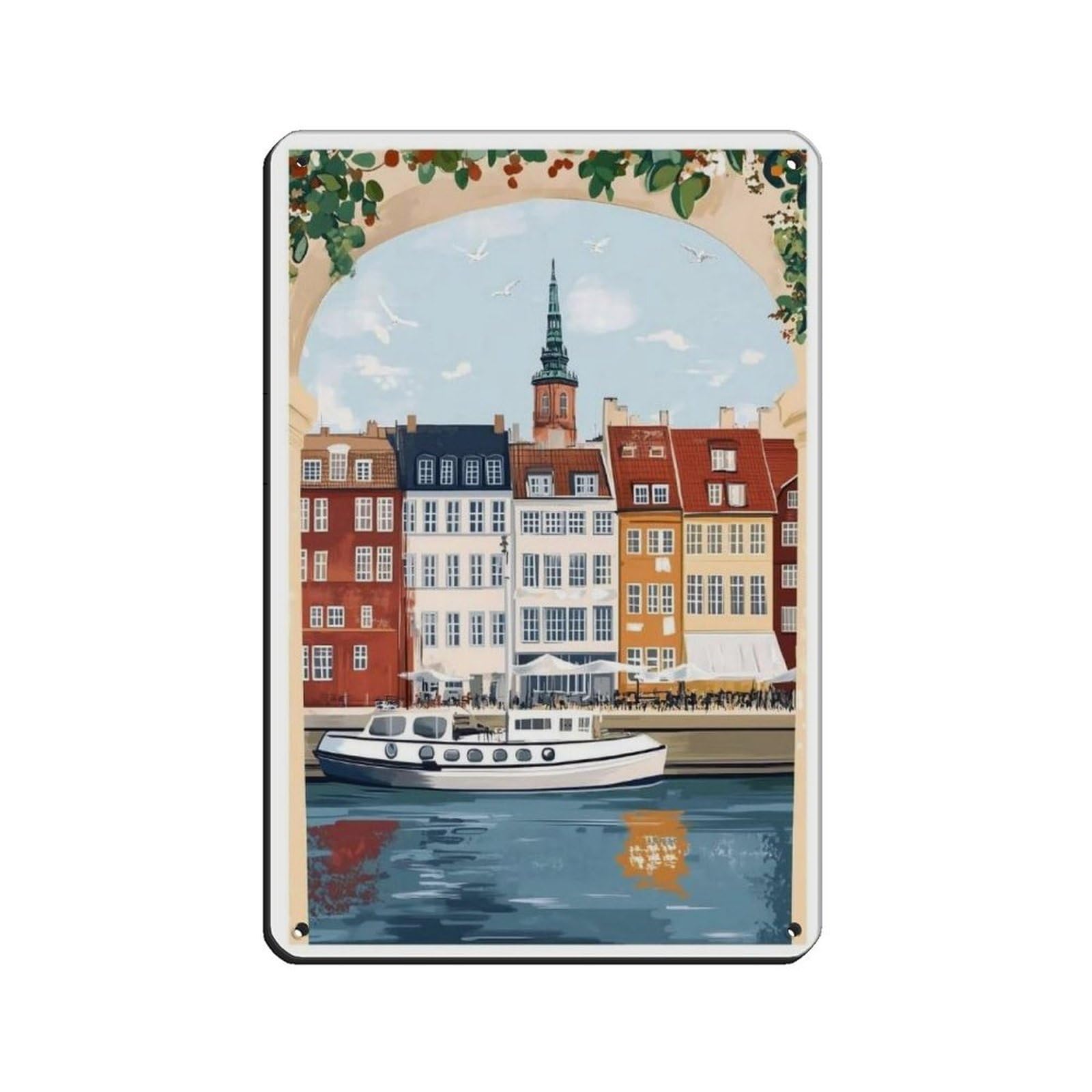 Lxwnze 20L X 30W Cm Copenhagen Poster, Scandinavia, Denmark Art Tin Sign Vintage Metal Pub Club Cafe Bar Home Wall Art Decoration Poster Retro 8X12inch(20X30cm)