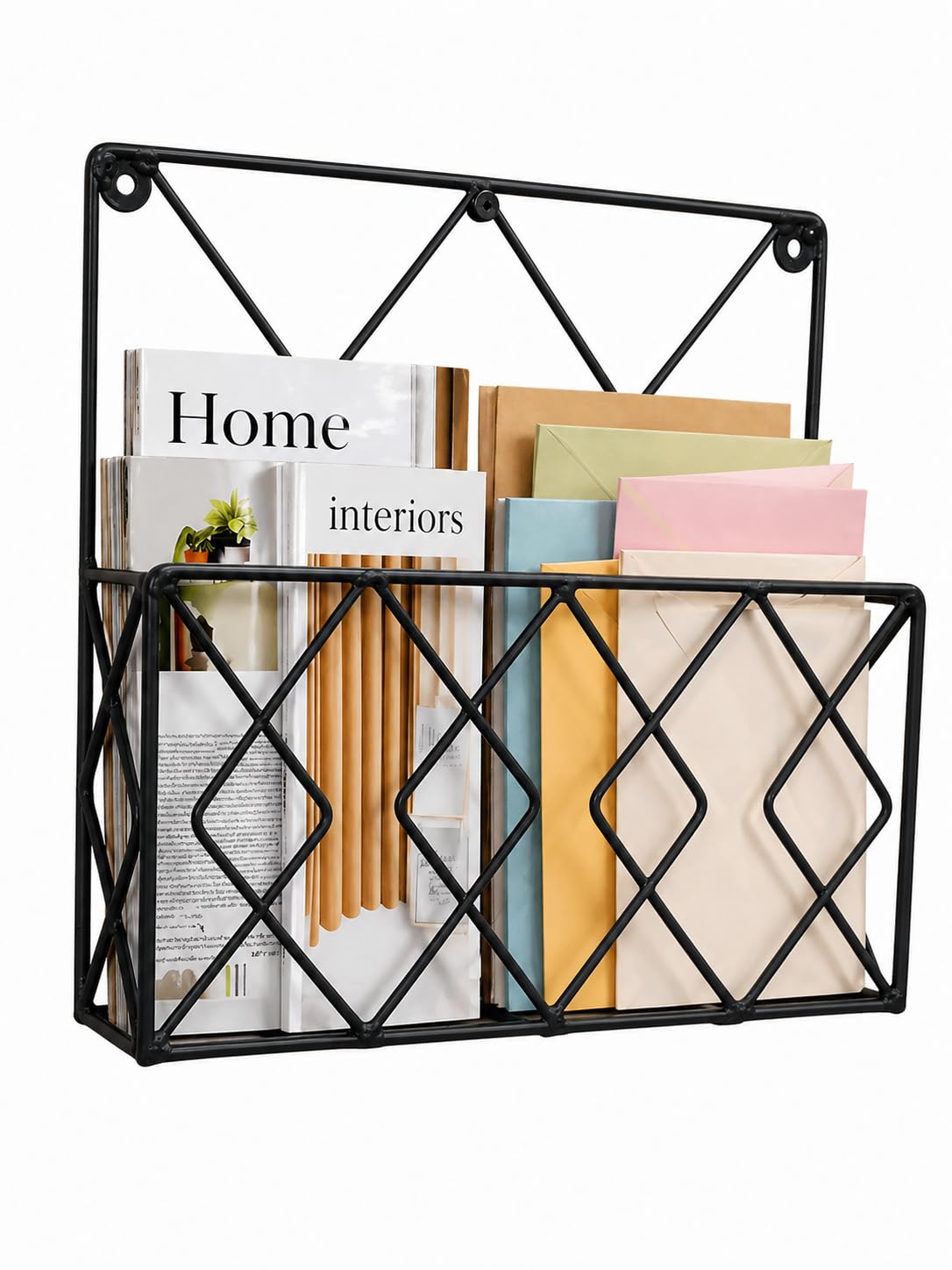Wall Decor Hanging File & Magazine Holder – Metal Newspaper Rack, File Storage Organizer for Office & Home Wall Art Display (Black)-image-18