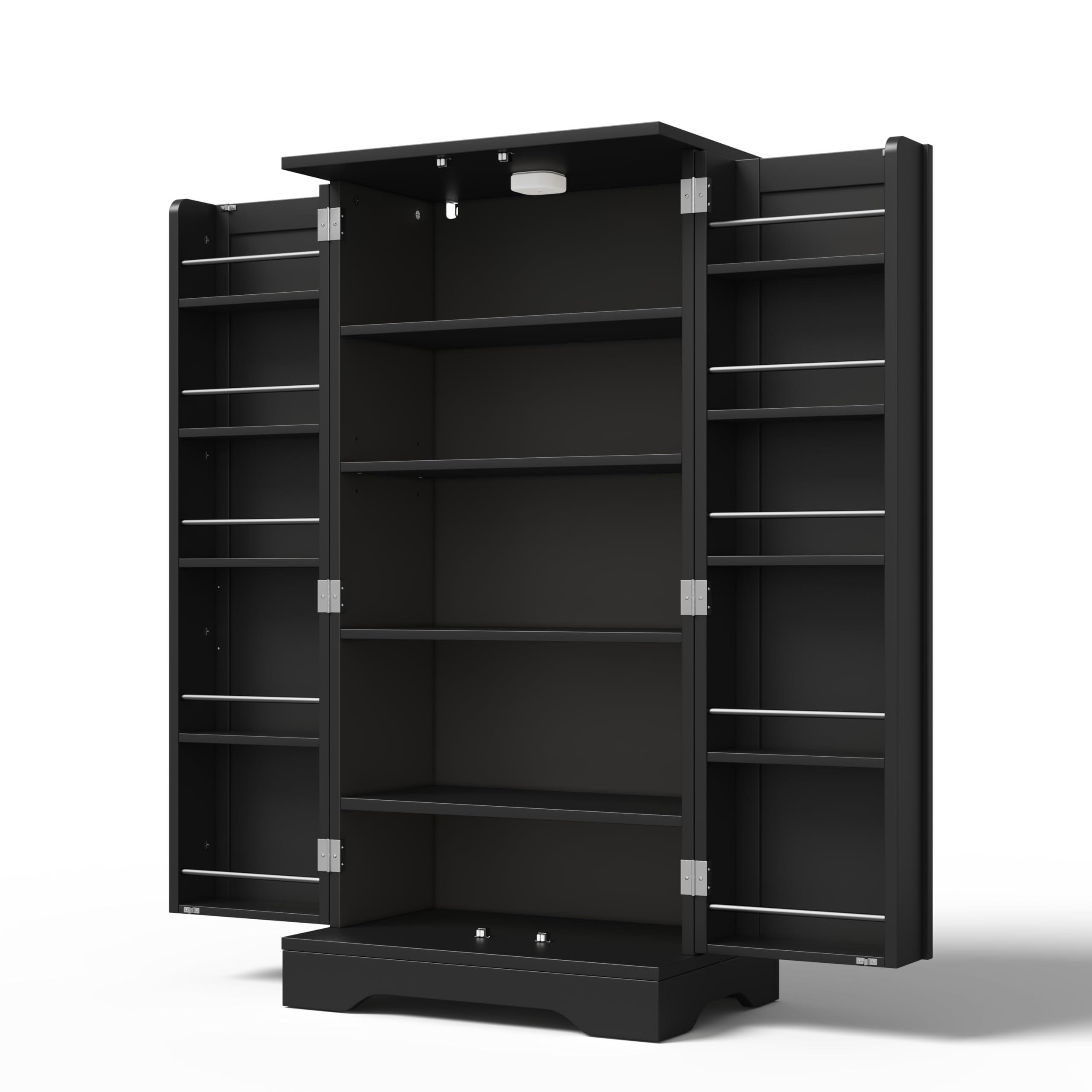 Credenza Nera Cucina 120cm Mobile Credenza Cucina Con LED Sensor Integrato, Struttura Compatta Con 2 Ante E Ripiani Regolabili, Buffet Funzionale Per Cucina Esszimmer Living