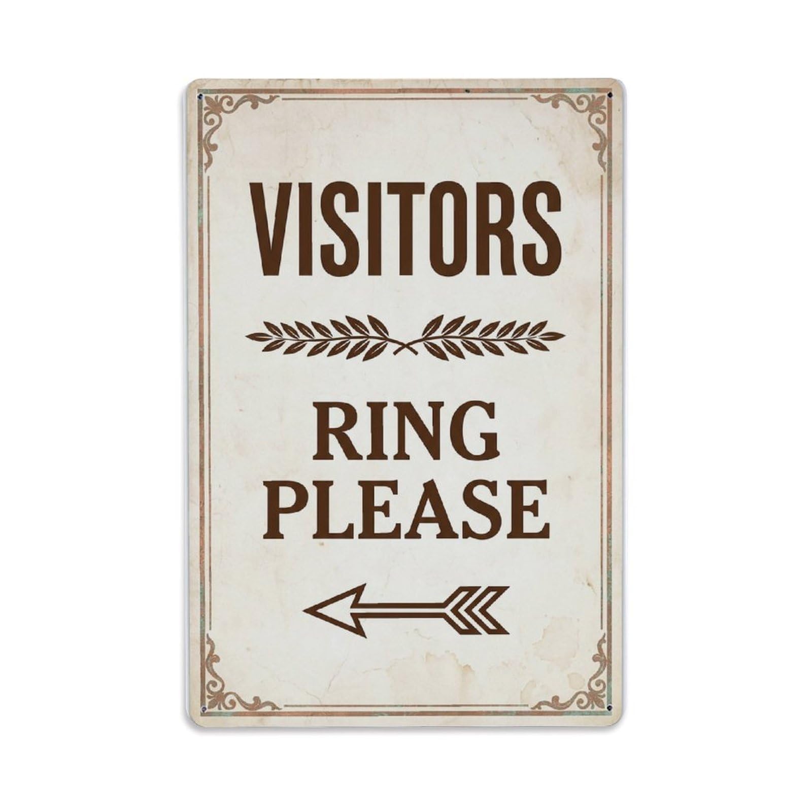 Metal Tin Sign Vintage Visitors Ring Please Arrow Laurel