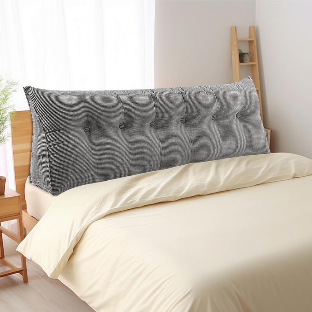 OHMG - Cojín grande para cabecera de cama, XXL, cojín de respaldo gris, cojín de lectura, cojín de apoyo lumbar, respaldo de tamaño, travesaño de posicionamiento suave, 180 x 50 x 20 cm