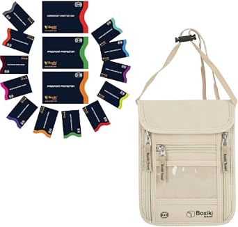 Boxiki Travel RFID Protection Bundle Sleeves Set with Color Coding and Hidden Money Belt