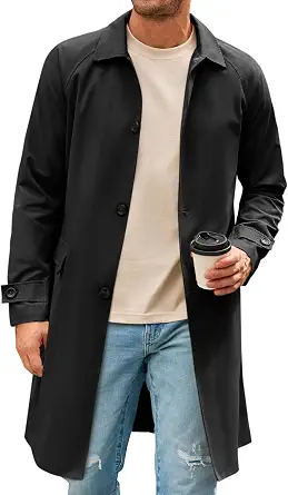 Runcati Men's Trench Coat Slim Fit Single-Breasted Long Windbreaker Jacket