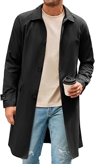 Mens Trench Coat Slim Fit Single Breasted Long Windbreaker Jacket Classic Lapel Casual Overcoat