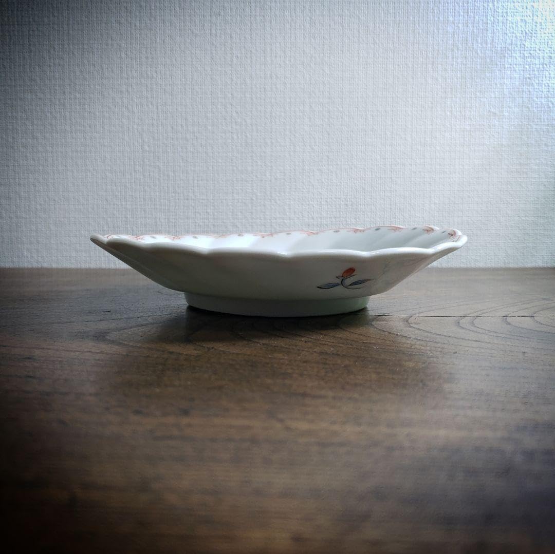 色絵付 皿 鳳凰 ねじり花弁縁 古伊万里 花文 唐草 銘 窯傷 イ