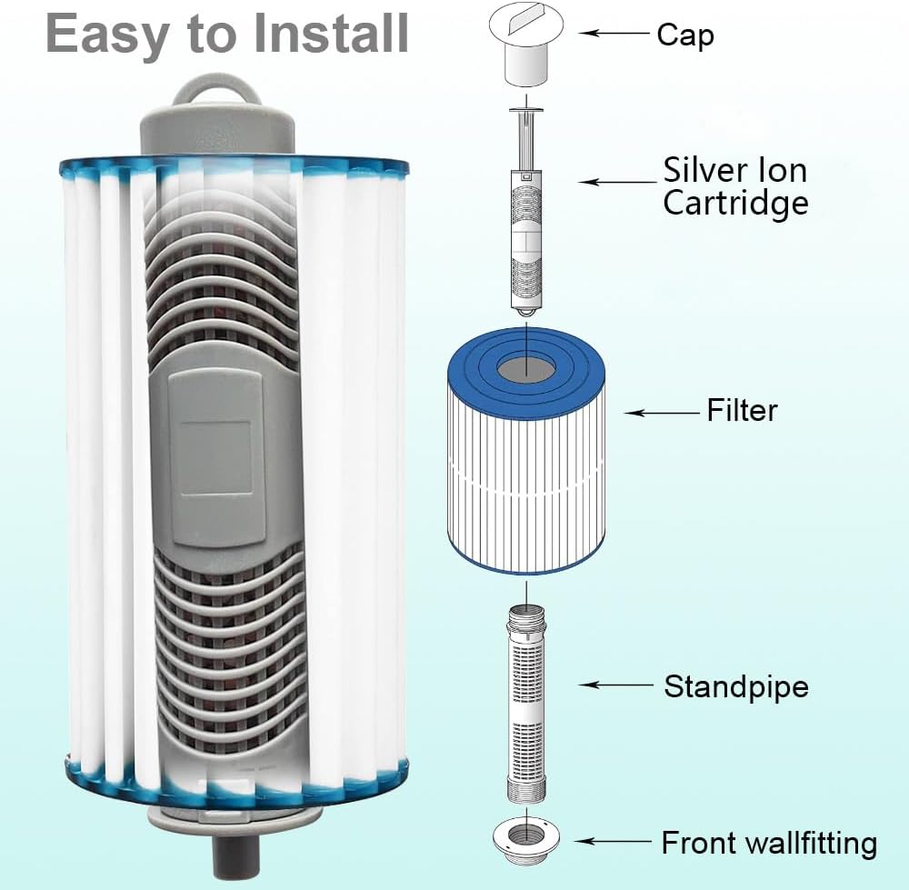 Hot Tub Silver Ion Cartridge, Silver Ion Cartridge for Hot Springs Spa, Spa Mineral Sticks for Hot Tub, Compatible with Salt System, 16-Months Fresh & Clear Water Treatment 4-Packs.