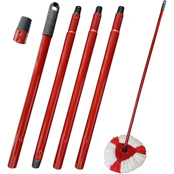Yuragim Mop Handle Replacement Compatible with Vileda Turbo Spin Mop 4-Piece Adjustable Mop Replacement Handle with German Thread Mop Handle Mop Telescopic Handle Rod Accessories for Floor Cleaning