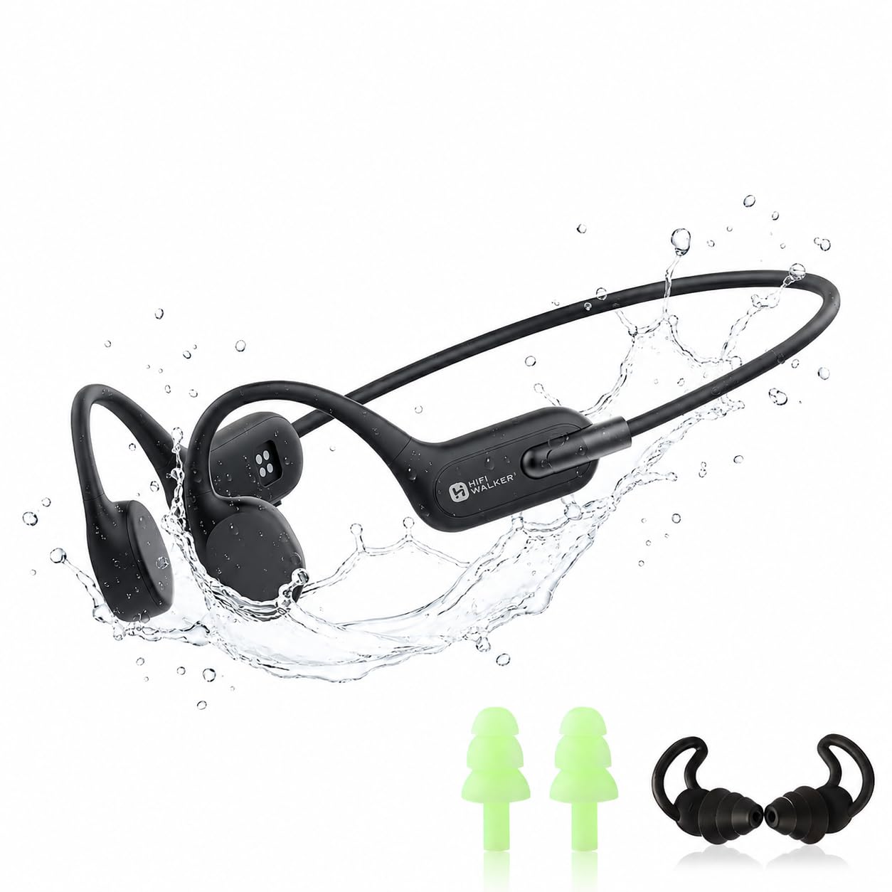 HIFI WALKER Casque Conduction Osseuse Bluetooth 6.0, Écouteur Natation IPX8 Étanche avec Lecteur MP3 32 Go Intégré, Autonomie 8 h, Casque Open Ear Sport pour Piscine, Course à Pied, Cyclisme