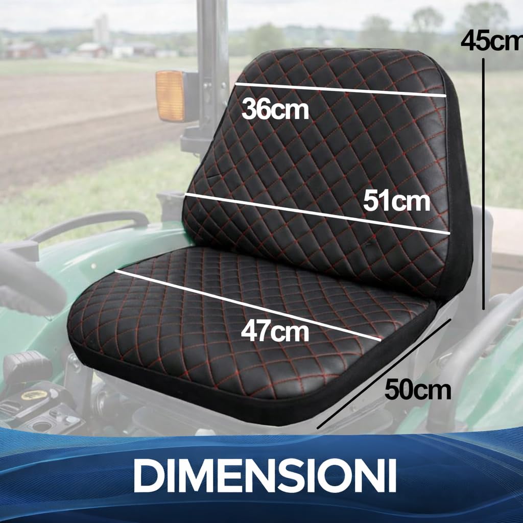 Coprisedile Universale per Trattore in Ecopelle Trapuntata Cuciture Rinforzate Grigio Nero