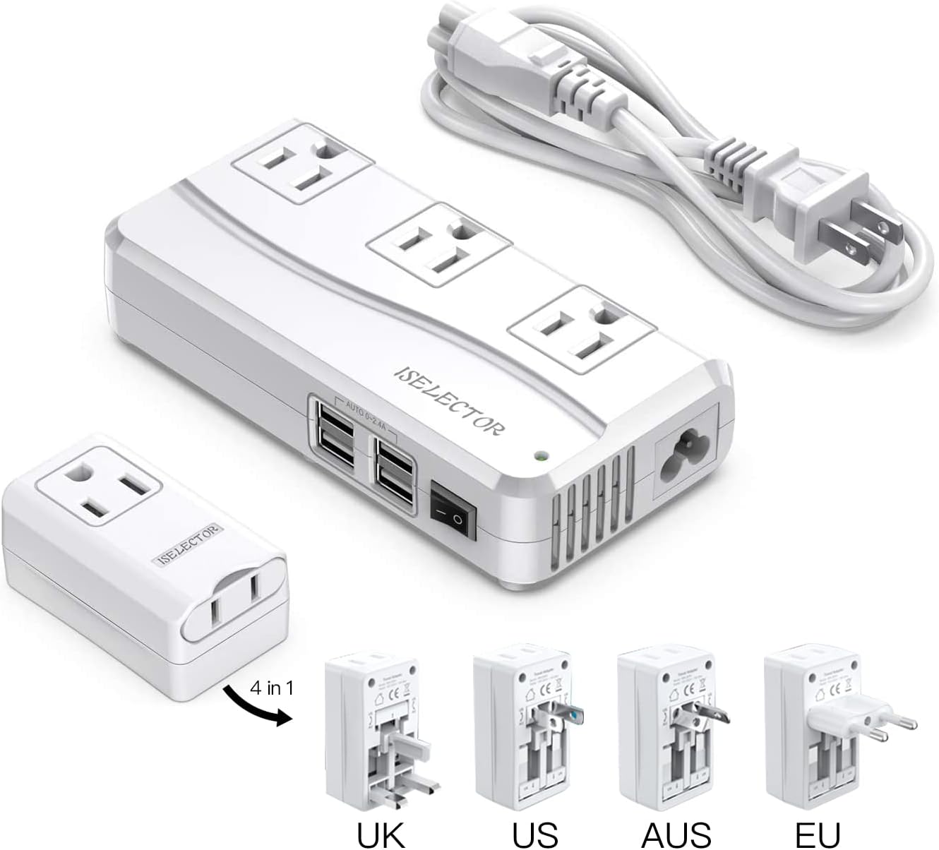 250W Power Converter 220V to 110V Voltage Converter with 8 Charging Ports Universal Travel Adapter and UK/AU/US/EU Worldwide Plug Adapter, ETL Listed
