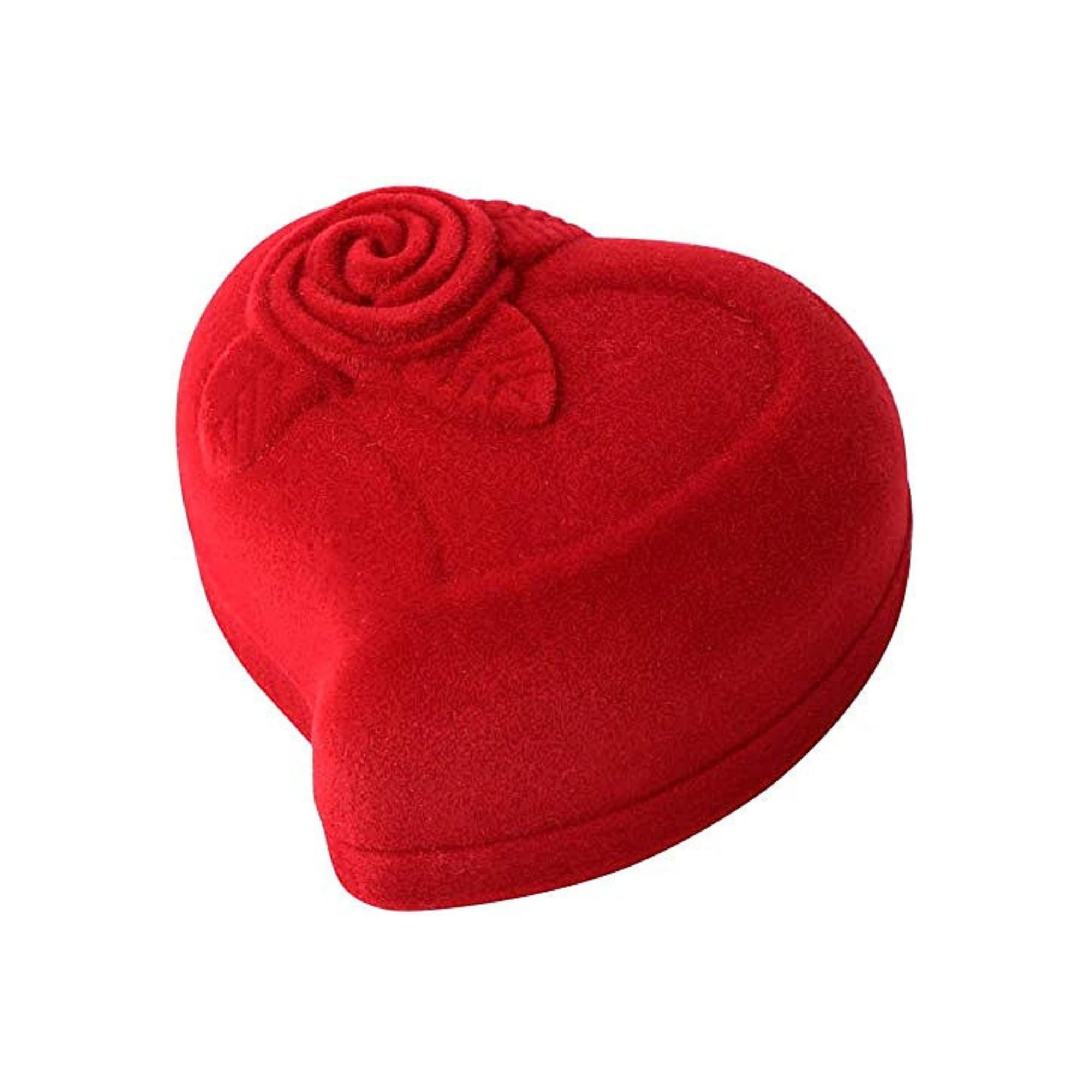 Trixes Red Ring Box - Jewellery Gift Box For Wedding, Engagement, Proposal - Luxury Velvet Love Heart Shaped Presentation Case
