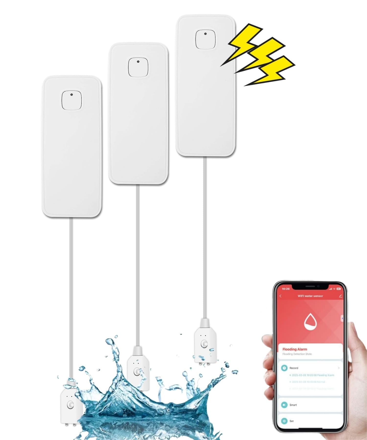 NALACAL WiFi Water Ieak Detector for Home, 3 Pack, Smart Water Leak Sensor with 80dB Alarm and App Alerts, No Hub Required, Water Sensor Alarm for Basement Kitchen Bathroom Pool, Water Leak Sensor