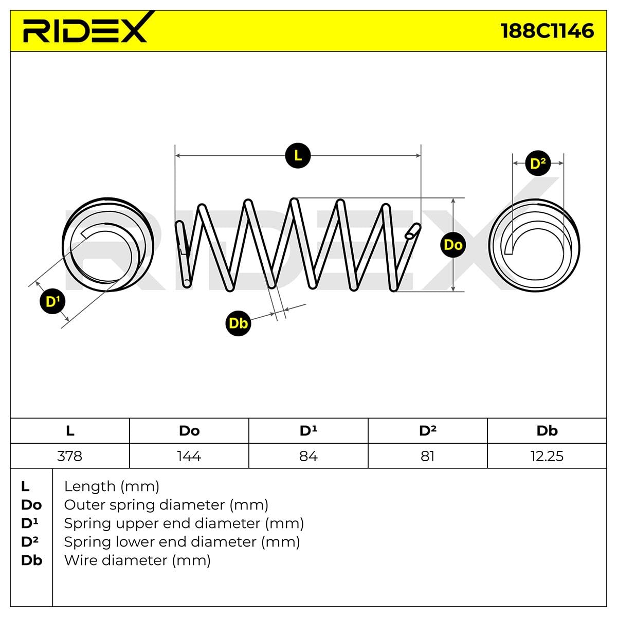 Sprężyna zawieszenia RIDEX 188C1146 Przód, 2 szt Kompatybilny z PEUGEOT 207 WA, WC 207 SW WK 207 CC WD