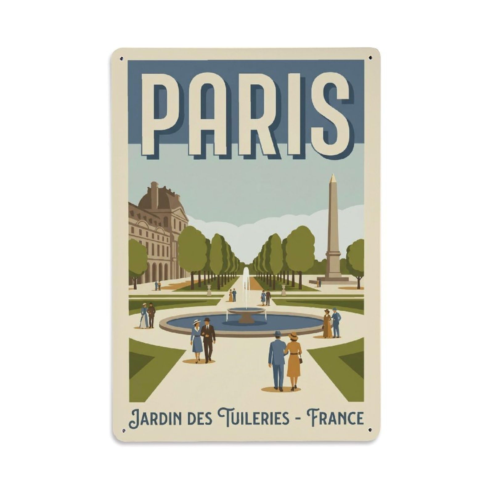 Vintage Travel Paris Tuileries Garden Clean France Metal Tin Sign Plaque Wall Decor for Cafe, Club Bar, Office, Home Garden Metal Poster 8x12Inch