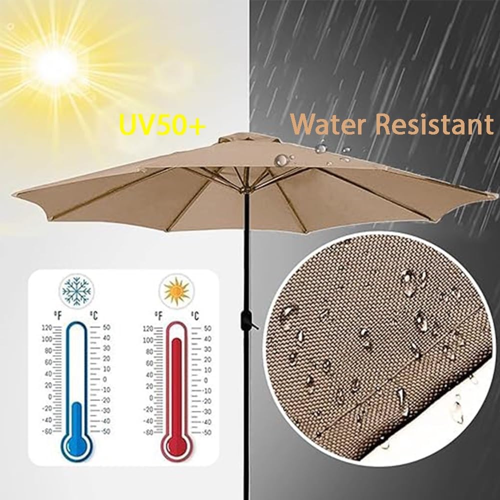 7ft 9ft 10ft Patio Umbrella Replacement Canopy for 8 Ribs, Market Yard Table Umbrella Replacement Top Cover, Outdoor Round Parasol Cover Cloth