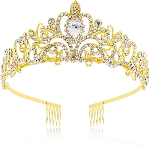 Tiaras y coronas doradas para mujer, coronas de princesa para novia, coronas elegantes con peines, diademas para mujer, para novia, boda,