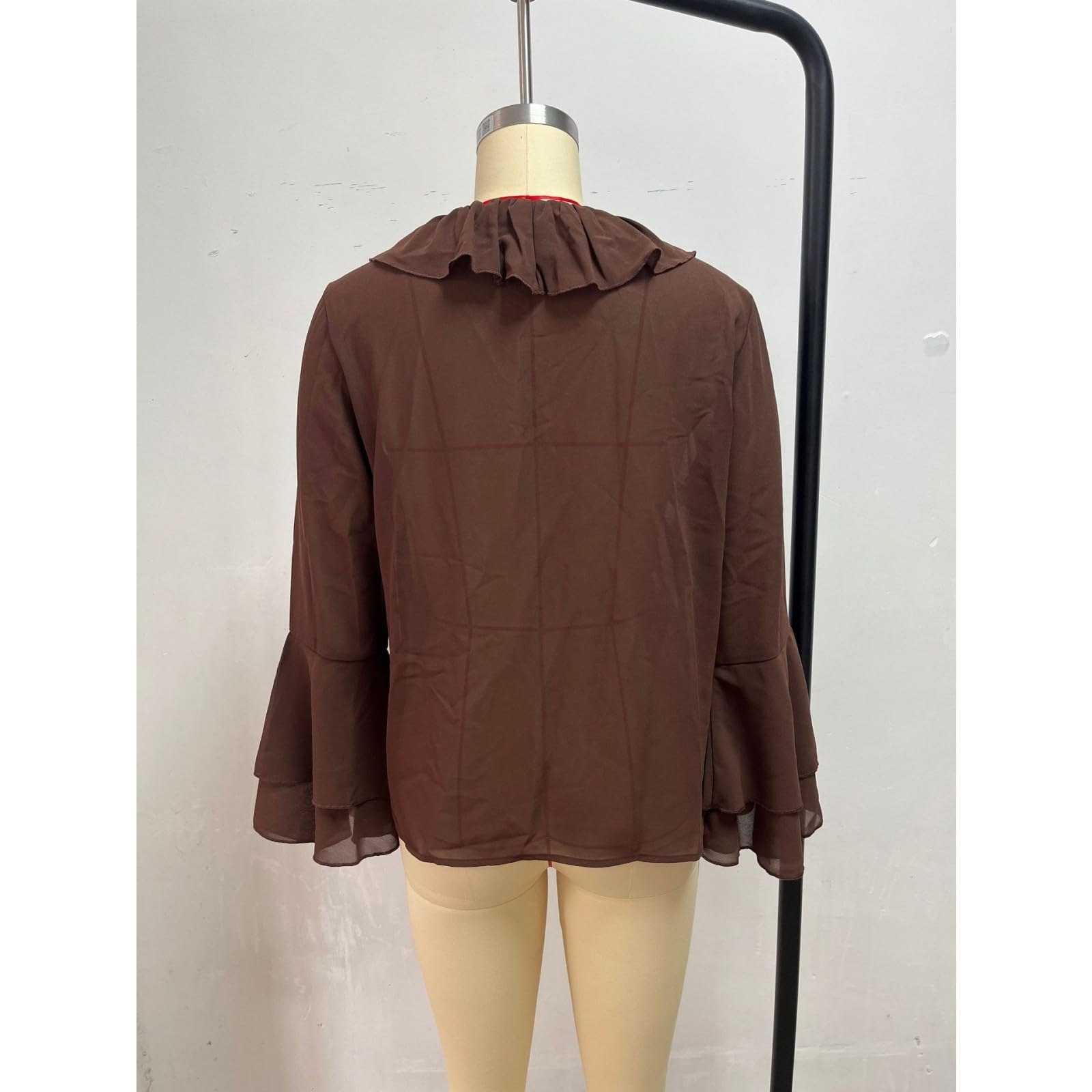 LKSCY - Camicetta da donna con scollo a V, in chiffon, con maniche a balze, vestibilità ampia, per lavoro, ufficio, tunica elegante
