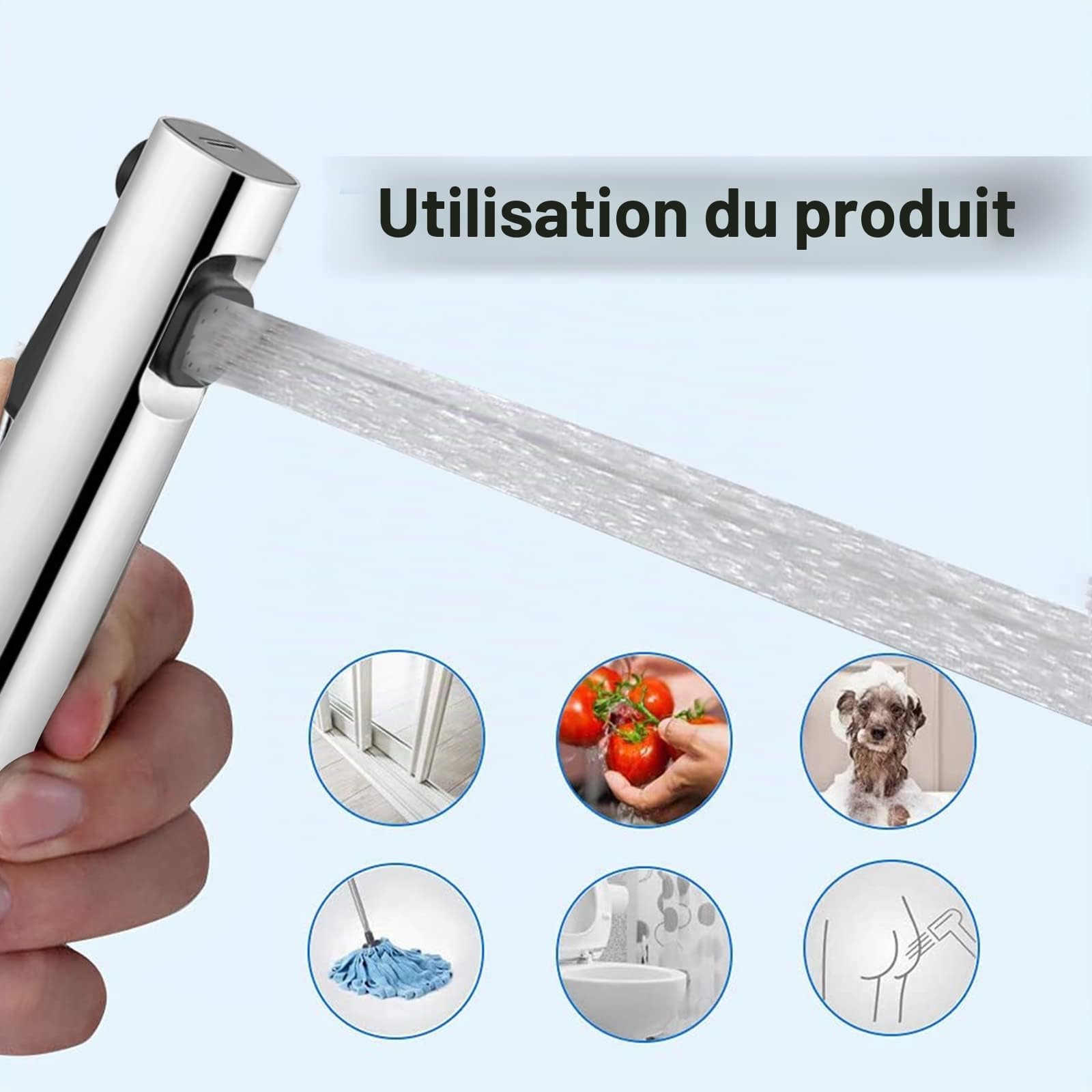 Ensemble de douchette à main pour bidet, mode double jet, buse en plastique ABS, kit de pulvérisation pour couches en tissu pour bébé avec distributeur de robinet, tuyau à ressort, support mural