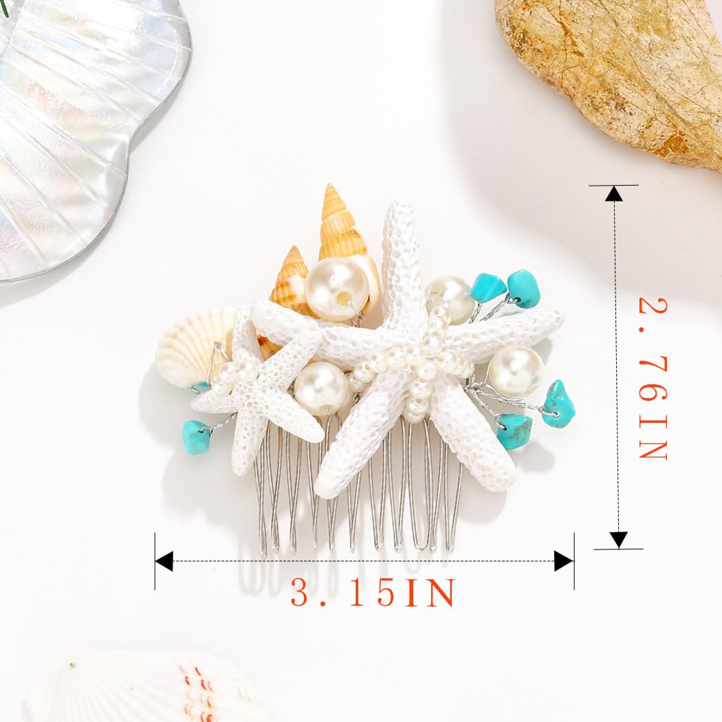 Asooll Starfish Hair Comb Silver Shell Hair Accessories Pearl Boho Bridal Hair Pieces for Women - Image 3