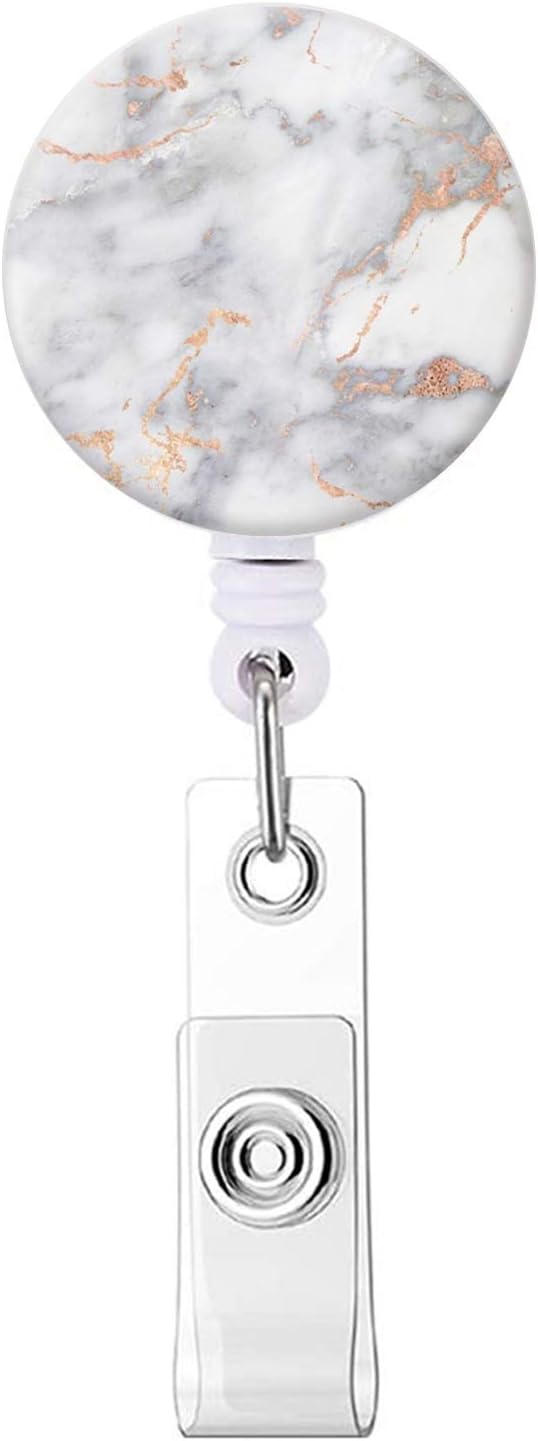 Badge Reel, White Marble Retractable ID Card Badge Holder