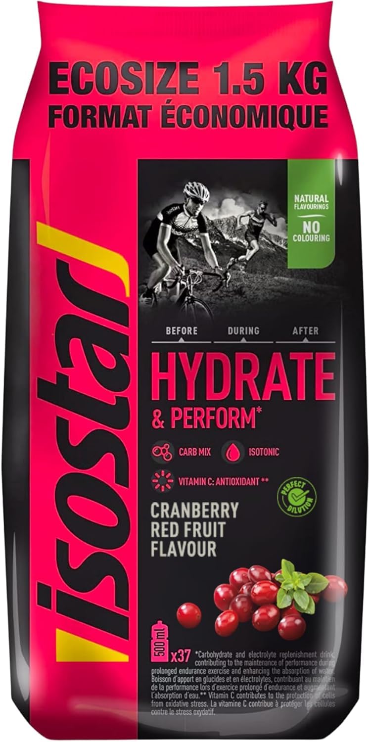 Isostar Hydrate & Perform - 1,5 kg de Bebida Electrolítica Isotónica - Solución Electrolítica para Mejorar el Rendimiento Deportivo – Sabor Arándanos, 1,5 kg (Paquete de 1)