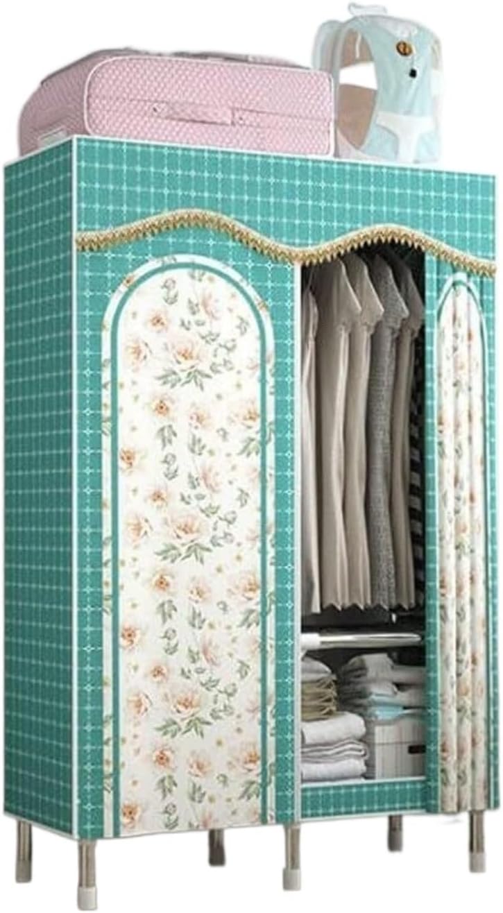 Portable Closet Wardrobe Closet Steel Tube Wardrobe Bedroom Cloth Wardrobe Assembly Closet Storage Cabinet Easy Assemble(Green,110 * 45 * 175cm)