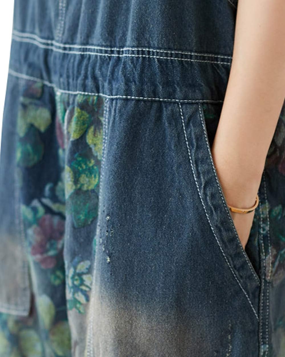Women's Denim Wide Leg Drop Crotch Jumpsuit Rompers Overalls