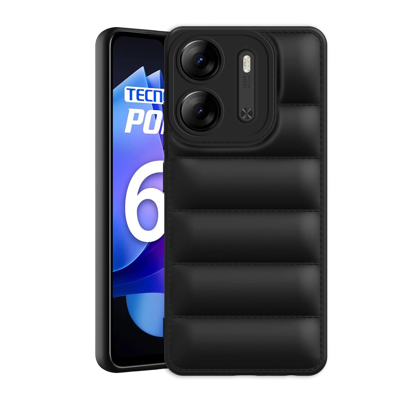 Amazon Brand - Solimo Puffer Case Camera Protection Soft Back Cover for Tecno Pop 7 Pro - Black (B0CV55CV14) Amazon Price History, Amazon Price Tracker