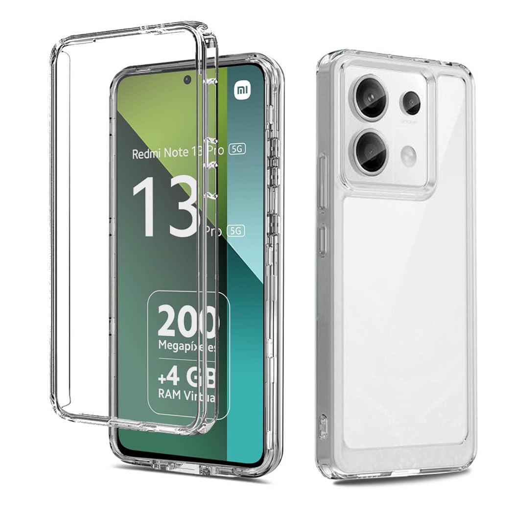 GAPlus Xiaomi Redmi Note 13 Pro 5G Phone Case Front and Back Built in Screen Protector Transparent Clear Full Protection PC Hard Soft Slim Thin Cover Bumper Shockproof