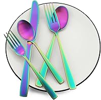 Vista 2 de JASHII Juego de cubiertos con bandeja, juego de cubiertos cuadrados de acero inoxidable de 20 piezas para 4, acabado mate, utensilios de comida