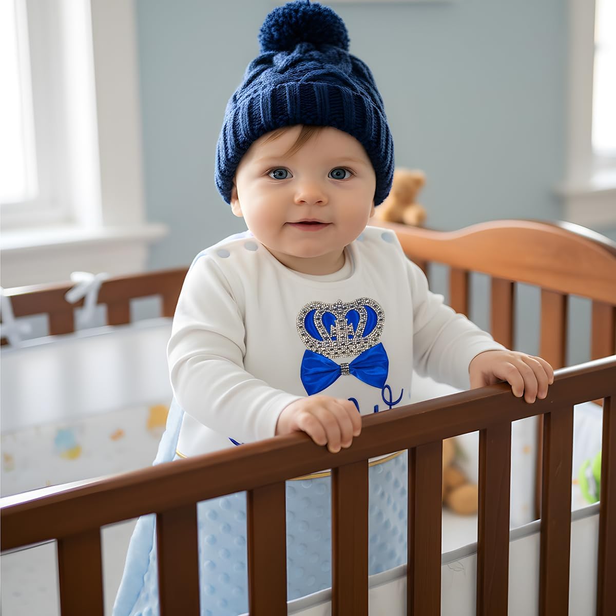 Bella's Giftshop Soft Minky Fleece Baby Sleep Sack with Diamante Crown and Bow, 0-12 Month Baby Sleeping Bag Wearable Blanket