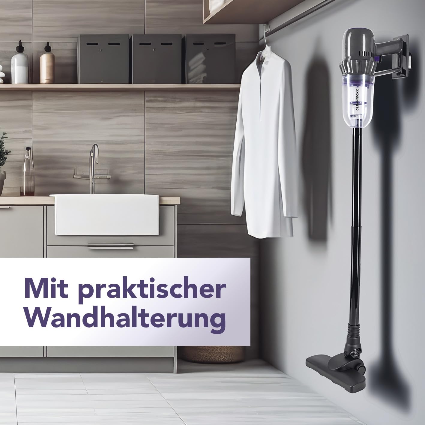 CLEANmaxx Akku Staubsauger | 2in1 Handstaubsauger & Bodenstaubsauger | max. 30 Min. Laufzeit | kabellos, leistungsstark, wiederaufladbar | mit Verlängerungsrohr (80 cm) & Düsen-Set