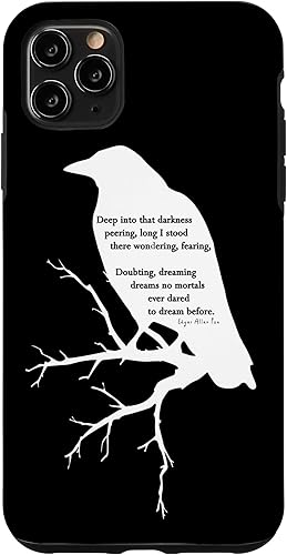 iPhone 11 Pro Max Edgar Allan Poe - Cuervo - fondo negro (blanco disponible) Funda