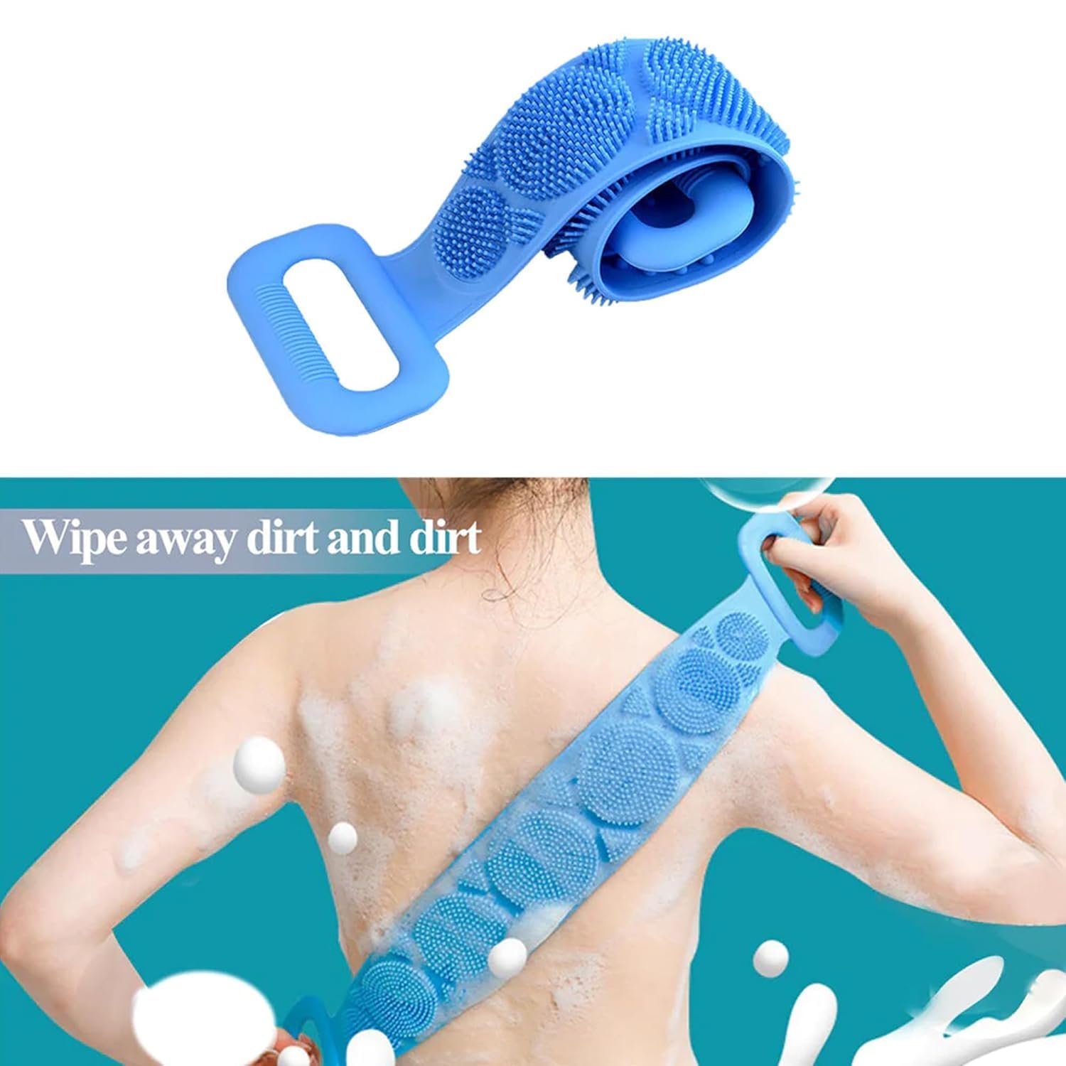 RutviRoshan Silicone Body Back Scrubber, Double Side Bathing Brush for Skin Deep Cleaning Massage, Dead Skin Removal Exfoliating Belt For Shower, Easy to Clean 4