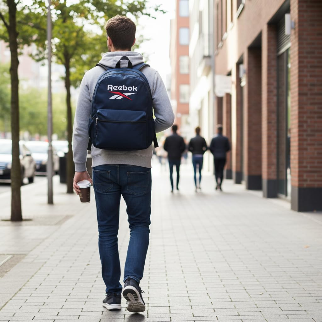 Reebok Boston, mochila escolar, mochila negro y azul fabricada en poliéster, Tirantes anchos, ergonómicos y acolchados, varios compartimentos, de Joumma Bags