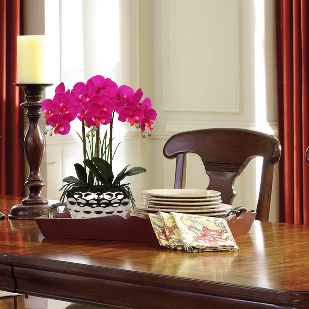 Kunstpflanze Orchideen Künstliche Deko Blumen Kunstblumen Wie Echt Mit Real-Touch Blüten im Keramiktopf Tischdeko Fensterbank Deko, Höhe 44 cm, Lila